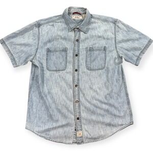 Vintage‎ Levi's Shirt Men's Large Blue Light Wash Denim Button Up Short Sleeve